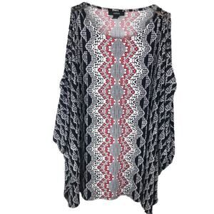 Alfani Women's Cold Shoulder Dolman Sleeves  Red White & Blue Blouse Tunic Sz M